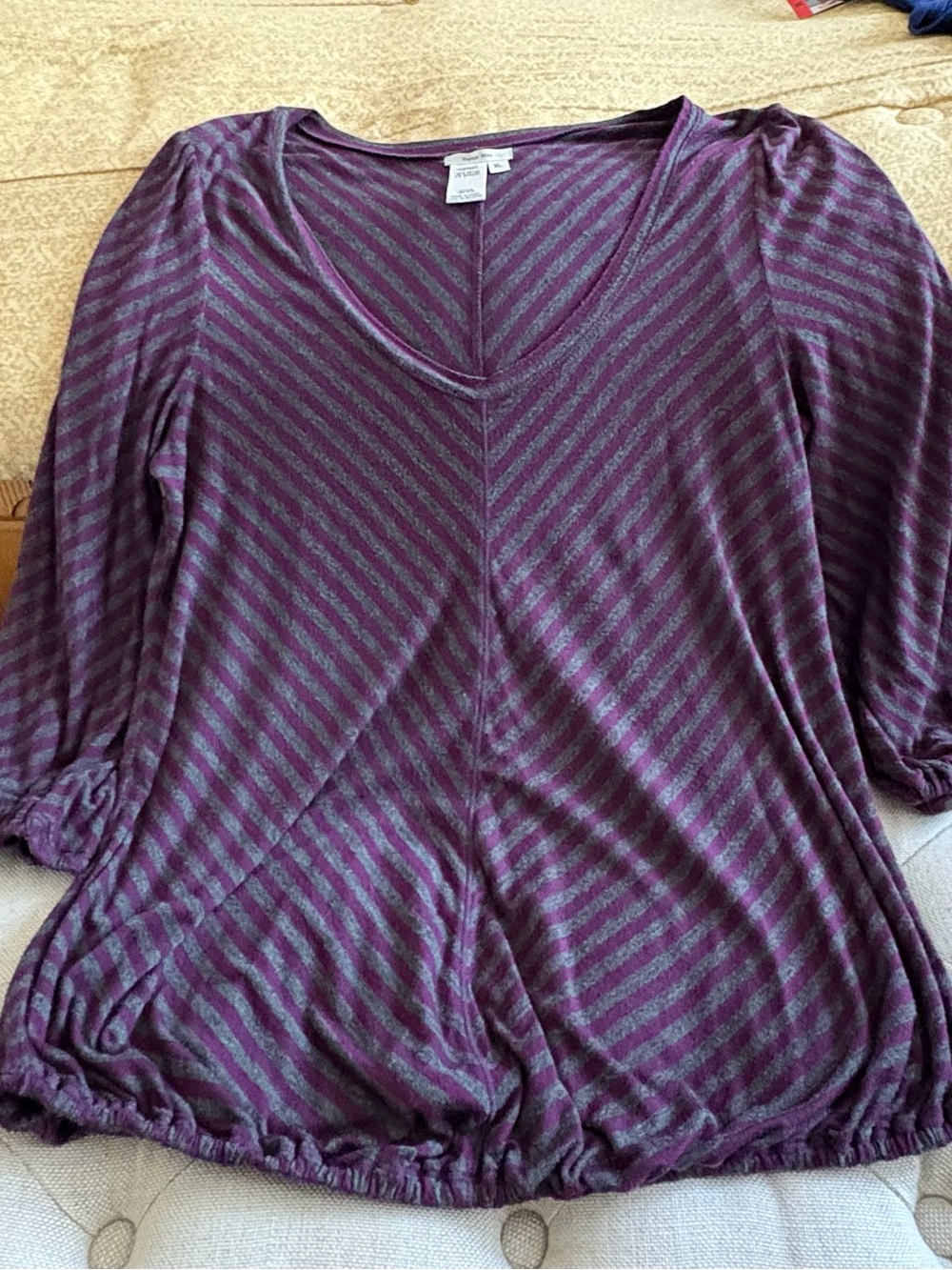 Sophie Max Purple & Gray Striped V-neck Top